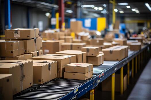 ai-generated-endless-stream-of-packages-on-a-conveyor-belt-system-free-photo